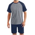 thumbnail image 3 of Men's Pajama Set Sleepwear Short Sleeve Shirt and Shorts Soft Comfy Loungewear for Men Casual Sleep Sets Home Wear Travel Outfits | AESTIVO,Navy XL, 3 of 8