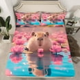 thumbnail image 2 of Homewish Kawaii Capybara Twin Sheet Sets,Lotus Flower Floral Twin Fitted Sheet,Pink Brown Blue Flat Sheet For Girls Teens,Microfiber Bedroom Decor,3-Piece, 2 of 7