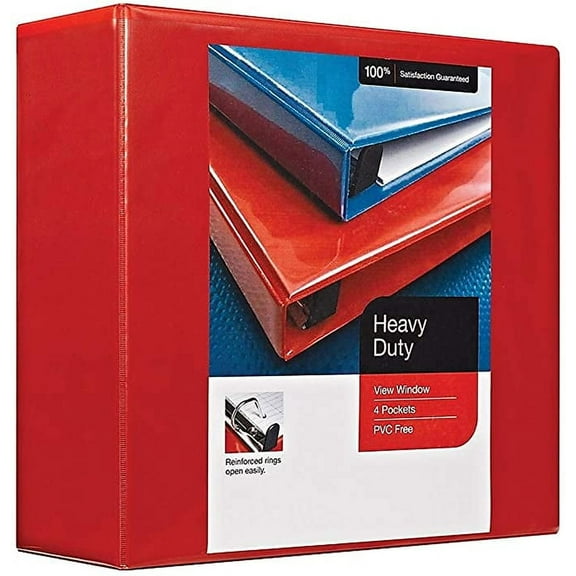 MyOfficeInnovations Heavy Duty 4" 3-Ring View Binder Red (24698) 82661