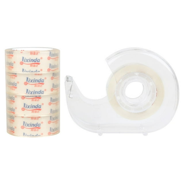 Graflsoa 1.8cm Hand-Tear Adhesive Tape Set, 18mmx20Y, 5 Rolls with 1 Transparent Cutter (Random Color), Ideal for Students & Office Use