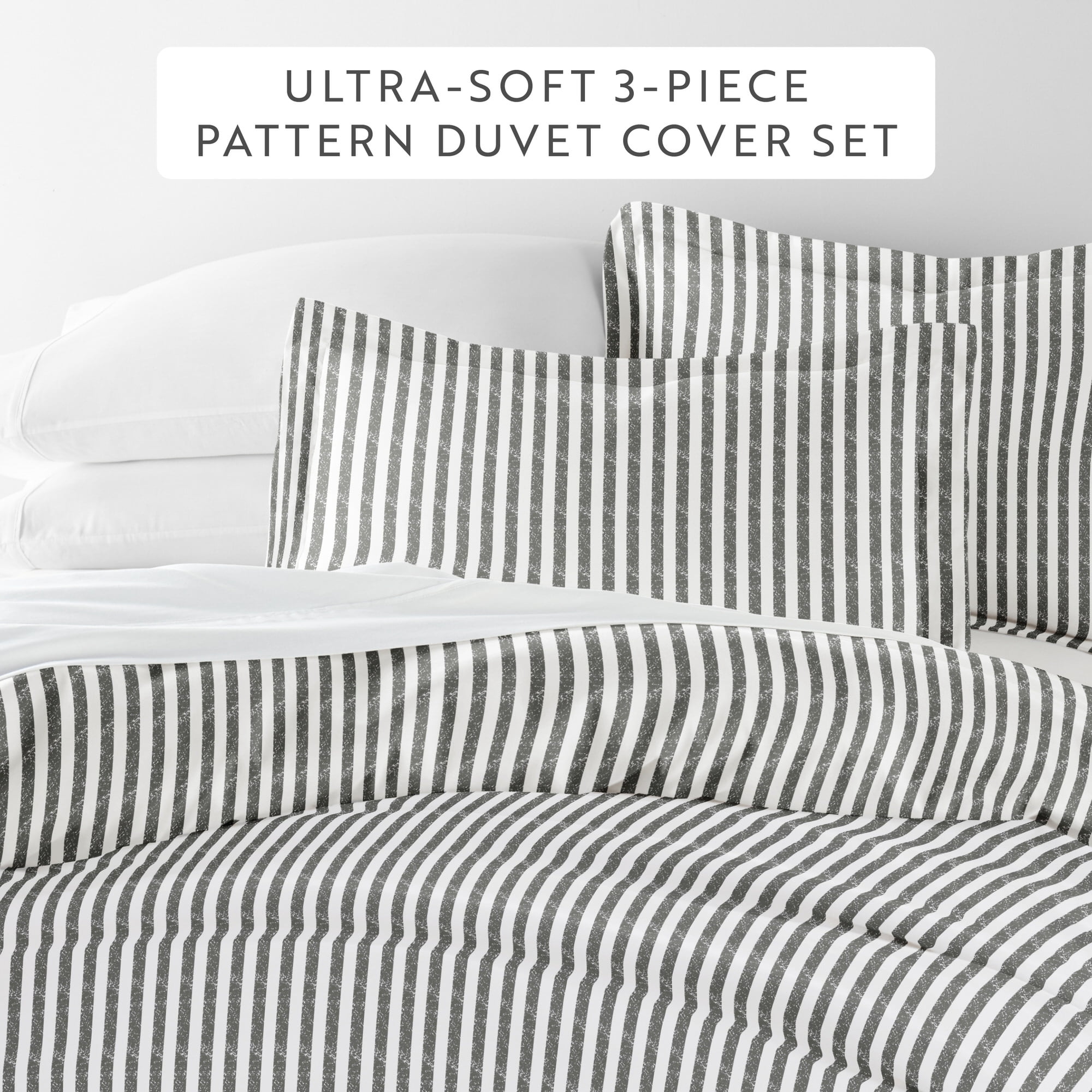 Noble Linens Gray Puffed Rugged Stripes Duvet Set 3-Piece Duvet Cover Set, Full/Queen