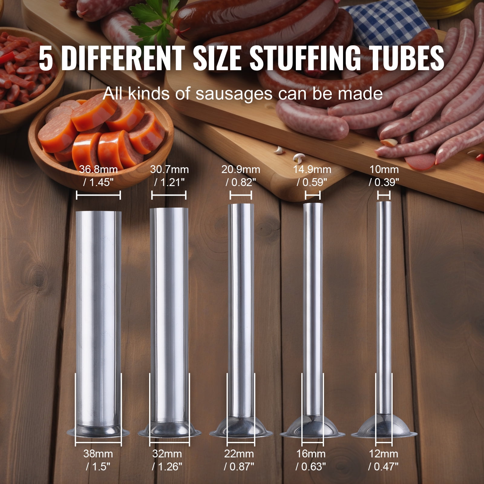 KFFKFF Hand-Operated Sausage Filler, 10 L / 22 LBS Upright Meat Filler, Two-Speed, Constructed with 304 Stainless Steel, Comes with 5 Filling Nozzles, Suitable for Domestic and Commercial Kitchens