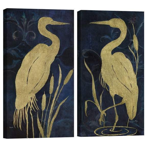 Egret on Indigo I & II by Janet Tava Set of Canvas Art Prints