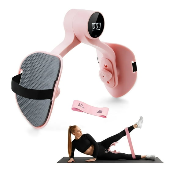 Women‘s Thigh & Hip Toner with LED Pelvic Floor Exercise Function, Includes 50LB Resistance Bands & Leg Tie for Home Workout