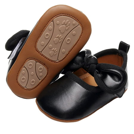 Caoirhny Baby Girl Princess Dress Shoes Faux Leather Bowknot Mary Jane Flats Crib Shoes with Non-Slip Rubber Sole