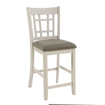 JERFIT Counter Height Dining Chairs Set of 2, Antique White Wood Upholstered Side Chairs for Kitchen Island, Bistro, Breakfast Nook, Traditional Mission Style