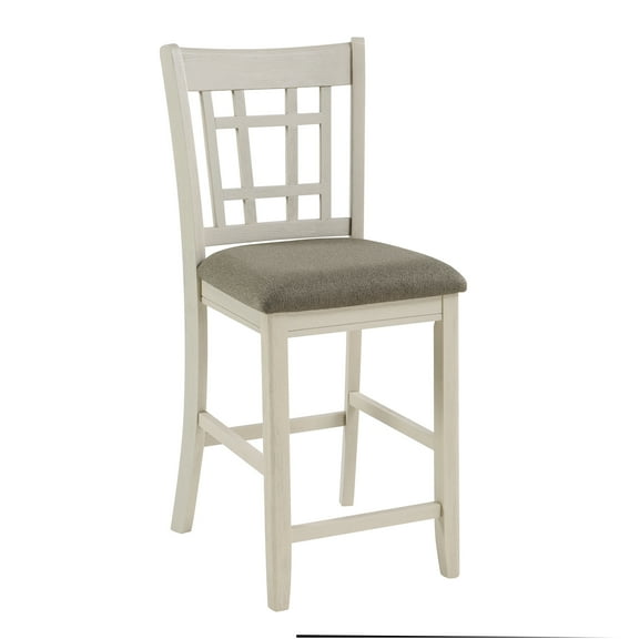 JERFIT Counter Height Dining Chairs Set of 2, Antique White Wood Upholstered Side Chairs for Kitchen Island, Bistro, Breakfast Nook, Traditional Mission Style