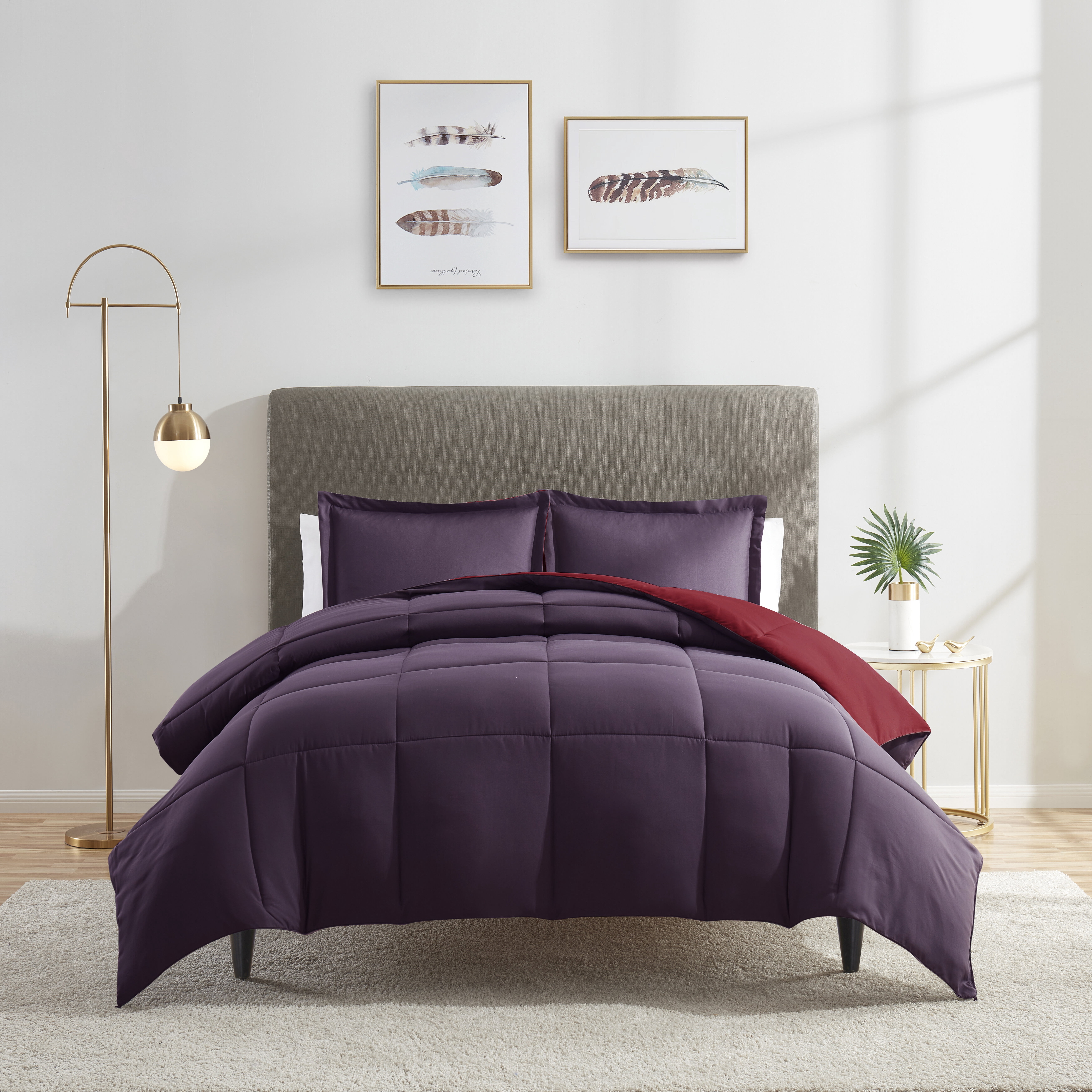 Nestl 3-Piece Soft Down Alternative Reversible King Comforter Set, King/Cal King, Red & Eggplant