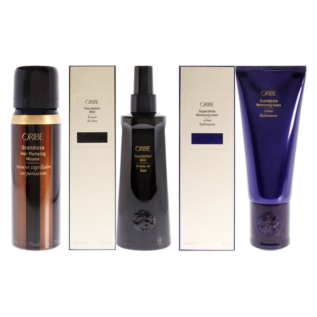 Kit de 3 cremas hidratantes Supershine y espuma voluminizadora para el cabello Grandiose de Oribe para unisex: bruma de 6,8 oz, espuma de 2,5 oz y crema de 5 oz