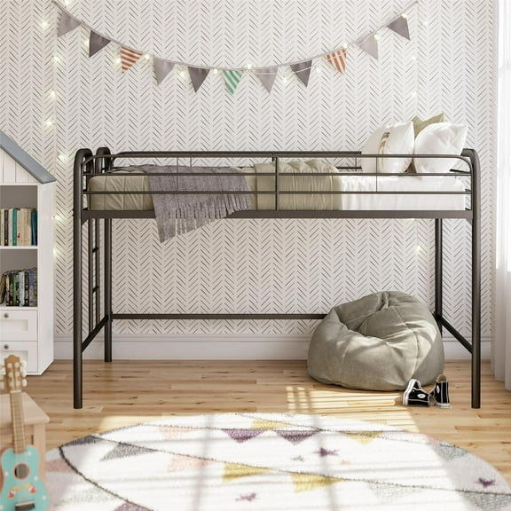 RealRooms Kaylee Junior Metal Loft Bed, Twin, Black
