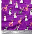 thumbnail image 1 of Soimoi Purple polyester Crepe Fabric Baubles,Reindeer & Snowman Cartoon Printed Craft Fabric by the Yard 42 Inch Wide, 1 of 3
