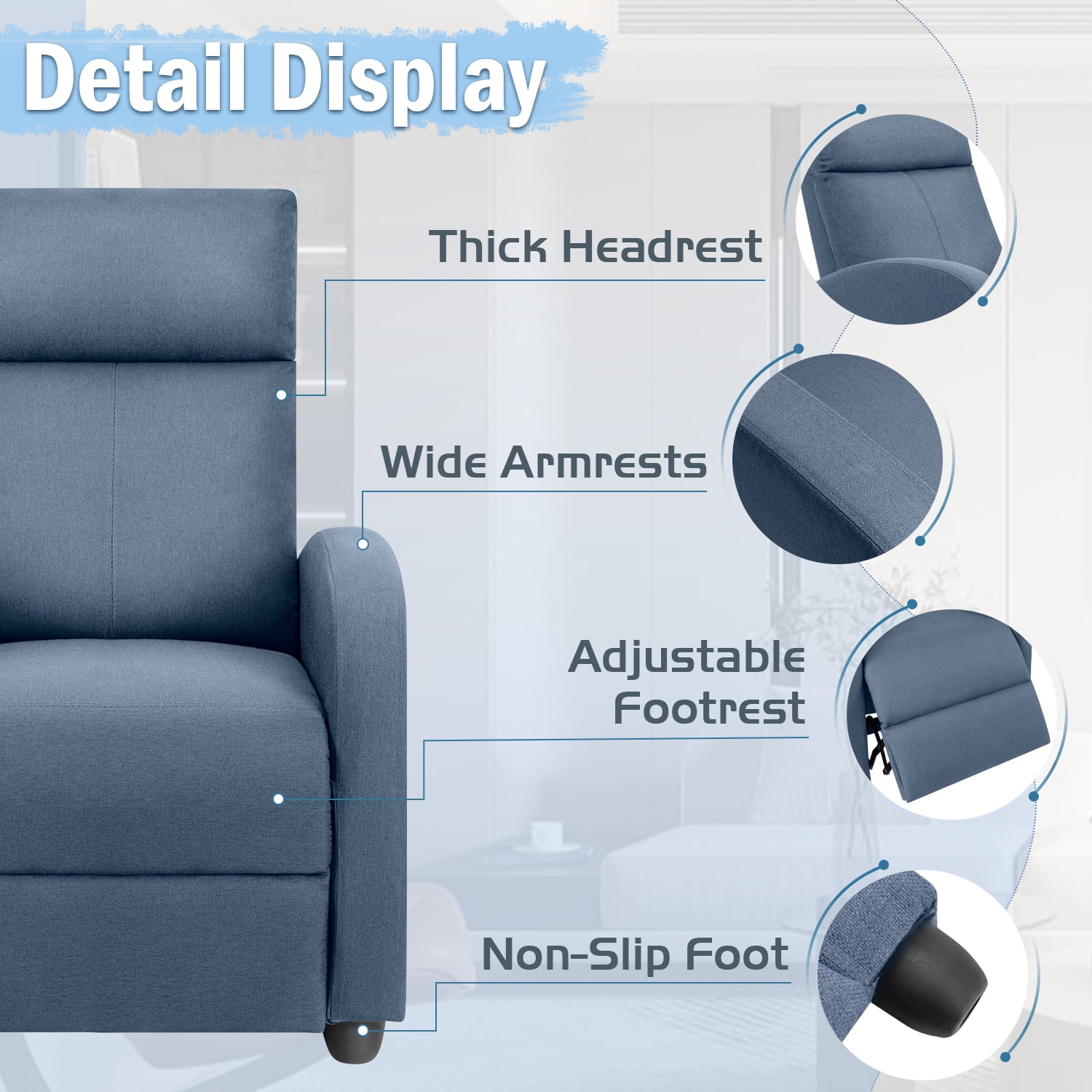 Vineego Massage Sofa Chair,Adjustable Fabric Recliner Home Theater Seating with Padded Backrest and Thick Seat Cushion ,Gray