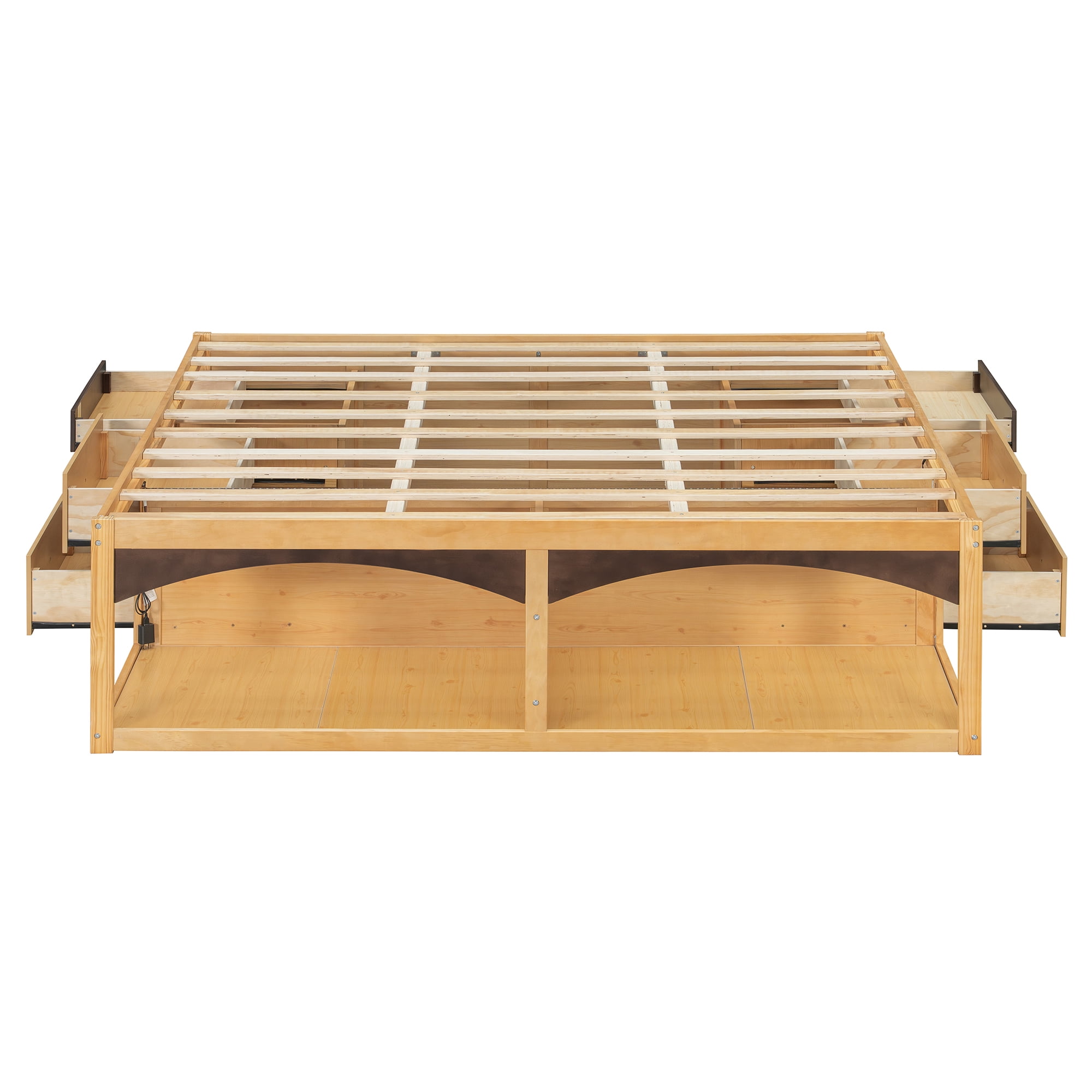 King Size Platform Bed with 2 Storage Drawers, Lighted Under-Bed Open Pet Space, No Headboard