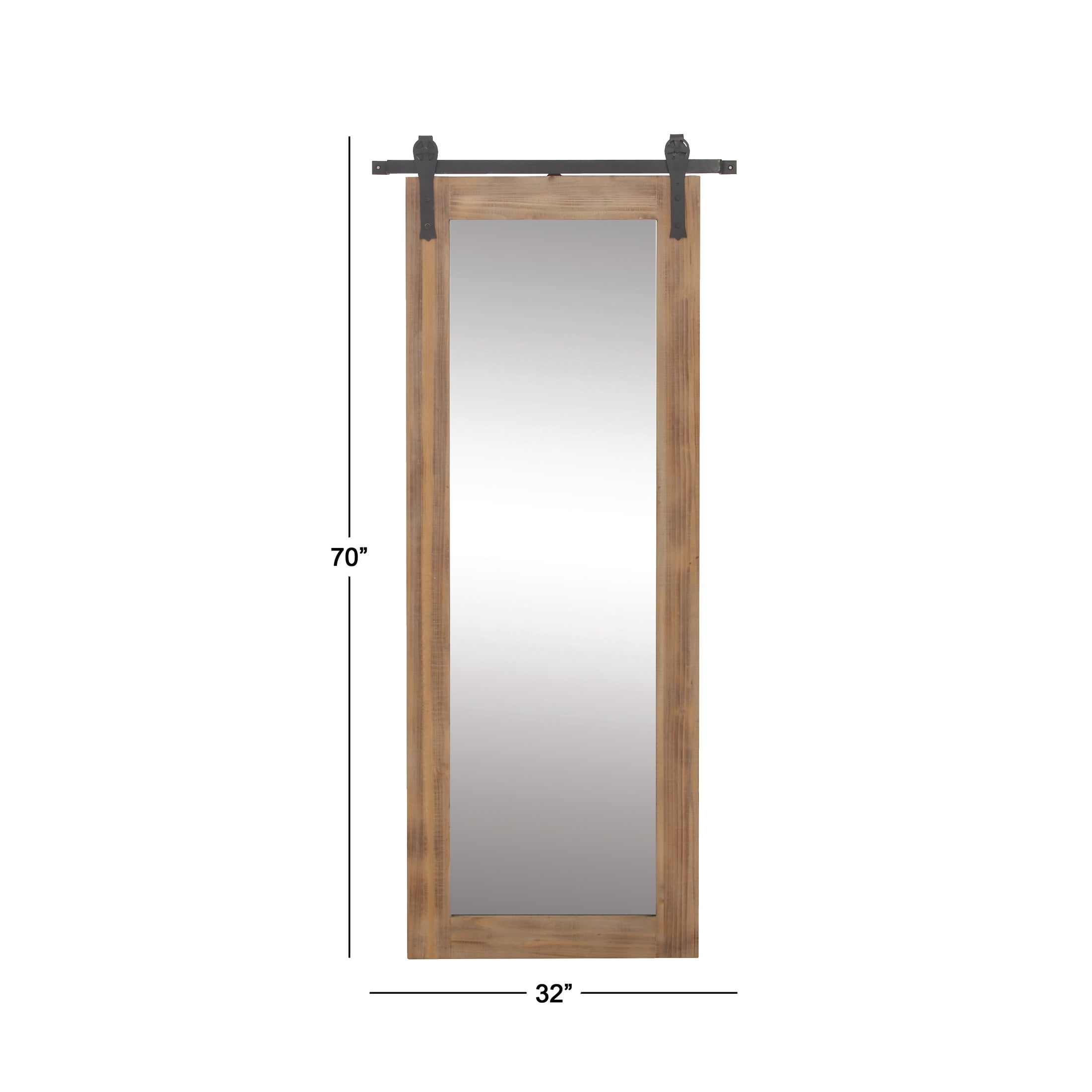DecMode 34" x 71" Brown Wall Mirror with Black Metal Hanging Rod