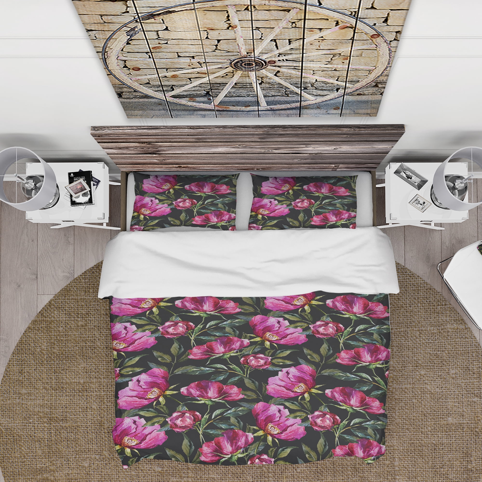 Designart 'Purple Flowers on Dark Background Hand Painted' Abstract Duvet Cover Set