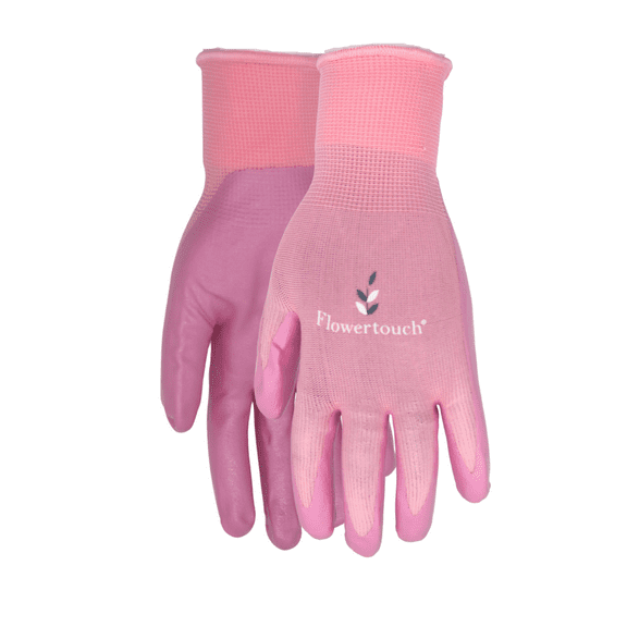 Red Steer A369 Flowertouch Lawn & Garden Gloves, Nitrile Palm, Breathable and Lightweight, Pink, Size Large