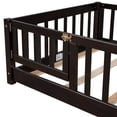 thumbnail image 5 of Twin Size Floor Bed for Kids, Montessori Floor Bed with Fence Rails and Door Design, Playhouse Bed Frame for Toddler, Wooden Slats Support, Espresso, 5 of 8
