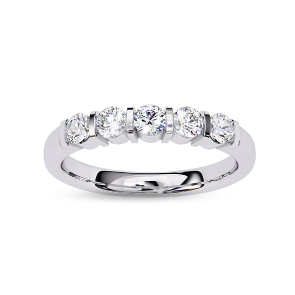 AFFY Five Stone Wedding Band Ring for Women, 0.50 Carat (ctw) Round Cut Lab Grown Diamond Eternity Ring In 14K White Gold Over Sterling Silver F-G-H, SI Quality 1/2 ctw Ring Size-4