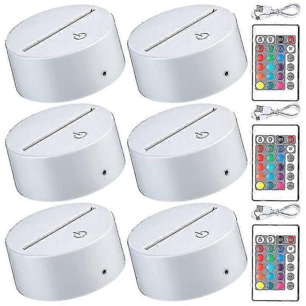 6 Pieces 3d Night Led Light Lamp Base 16 Colors Base, Decorative Light Lamp Base For Acrylic And Resin Glass (white)