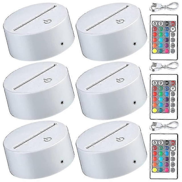 6 bases de lámpara LED 3D para luz nocturna, 16 colores, base decorativa para lámpara de acrílico y resina (blanco)