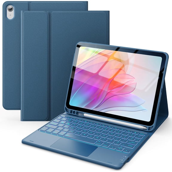 for iPad 10th Generation Case with Keyboard, 7 Color Backlight, Multi-Touch Trackpad, Flip Stand Case with Pencil Holder, 2 Wireless Channels for iPad (A16) 11th/10th Gen 2025/2022, Steel Blue