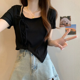 thumbnail image 1 of 2023 Nueva camiseta sin mangas adelgazante de verano para mujer, camiseta informal de manga corta de estilo coreano, top con tirantes unidos a la moda, cuello cuadrado, 1 of 4