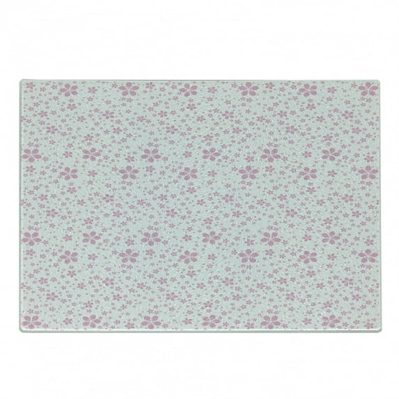 Cherry Blossom Cutting Board, Pink Flowers on White Background Girls Simple Design, Decorative Tempered Glass Cutting and Serving Board, Small Size, Pale Pink White, by Ambesonne