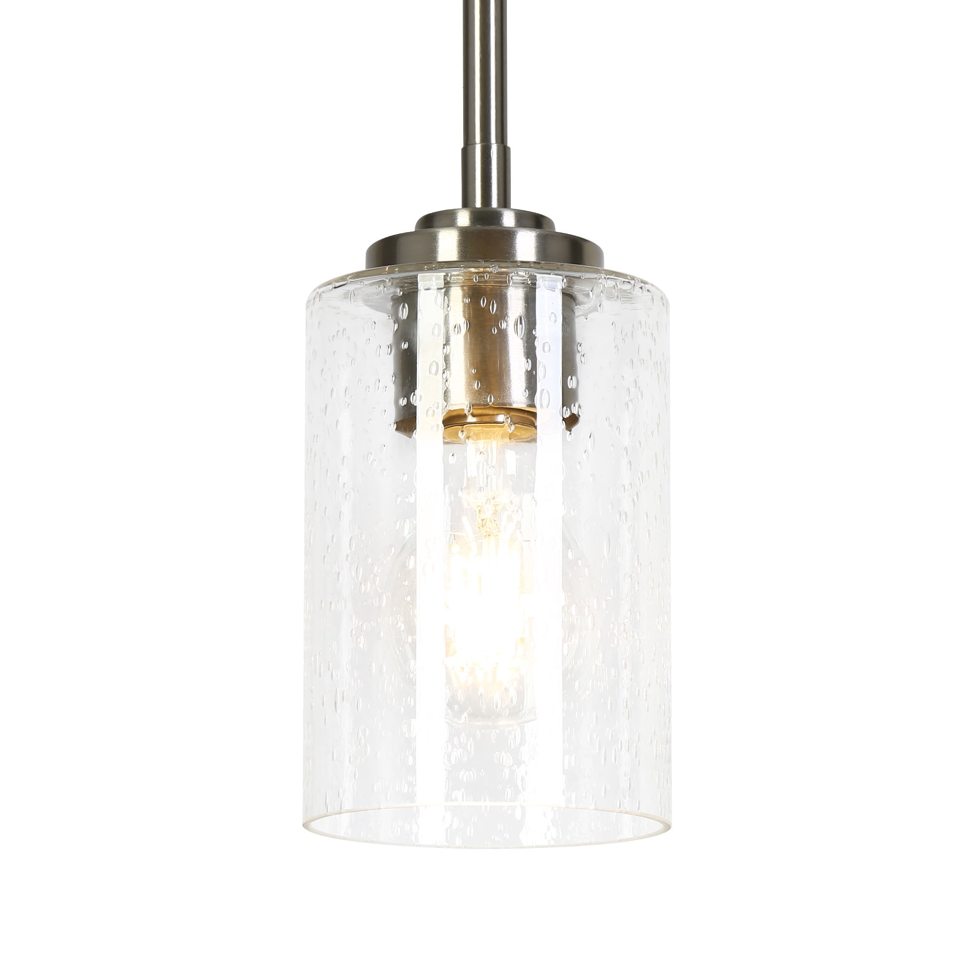LNC 1-Light Mini Nickel Pendant Light,Cylinder Seeded Glass,60W Medium Base,Dimmable,Adjustable Height,for Kitchen Island,Sink