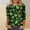 A1683 Green, variant on St. Patrick's Day Shirt for Women Clover Pattern T-Shirt 3/4 Sleeve Crewneck Festival Apparel Multi Shamrock Graphic Print Irish Holiday Party Tops