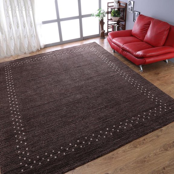 Rugsotic Carpets Hand Knotted Wool Area Rug 8'x10' Brown Contemporary Rectangle Indoor Rug for Living Room, Bedroom Antimicrobial L0A531