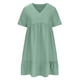thumbnail image 5 of ICHUANYI Clearance Womens Spring And Summer V-Neck Loose Solid Pleated Casual High Waist Lace Dress(Mint Green, S) ICHUANYI WER2023080701989, 5 of 9