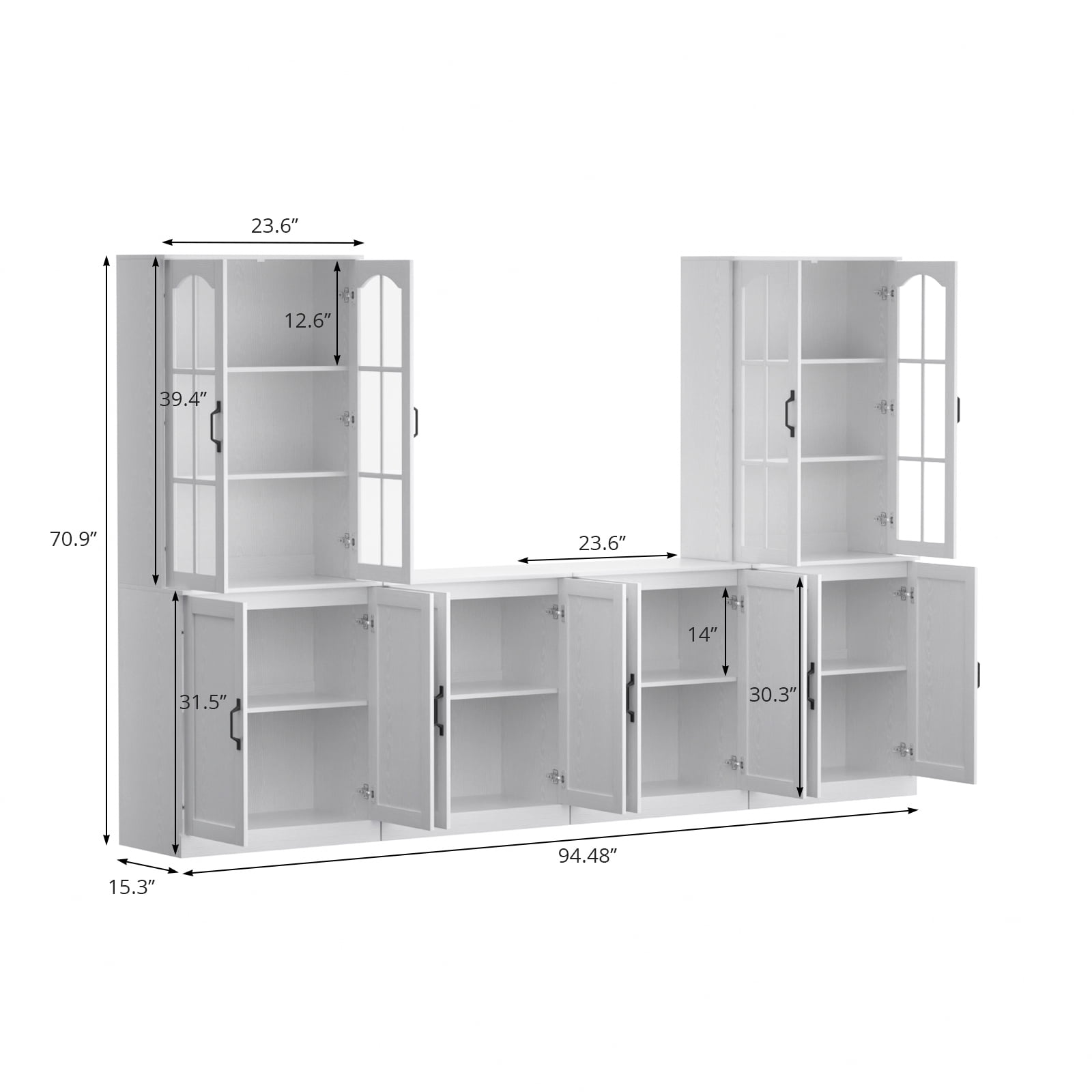 RichYa 94.4" W Entertainment Center with Bookcases for TVs up to 45", Wall Unit TV Stand with Doors for Living Room