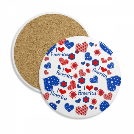 

USA Love Heart Flower Festival Pattern Coaster Cup Mug Tabletop Protection Absorbent Stone