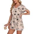 thumbnail image 4 of Camisetas OFEEFAN para mujer, cuello en V, manga corta, estampado floral, beige, L, 4 of 5