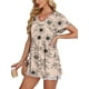 thumbnail image 4 of Camisetas OFEEFAN para mujer, cuello en V, manga corta, estampado floral, beige, L, 4 of 5