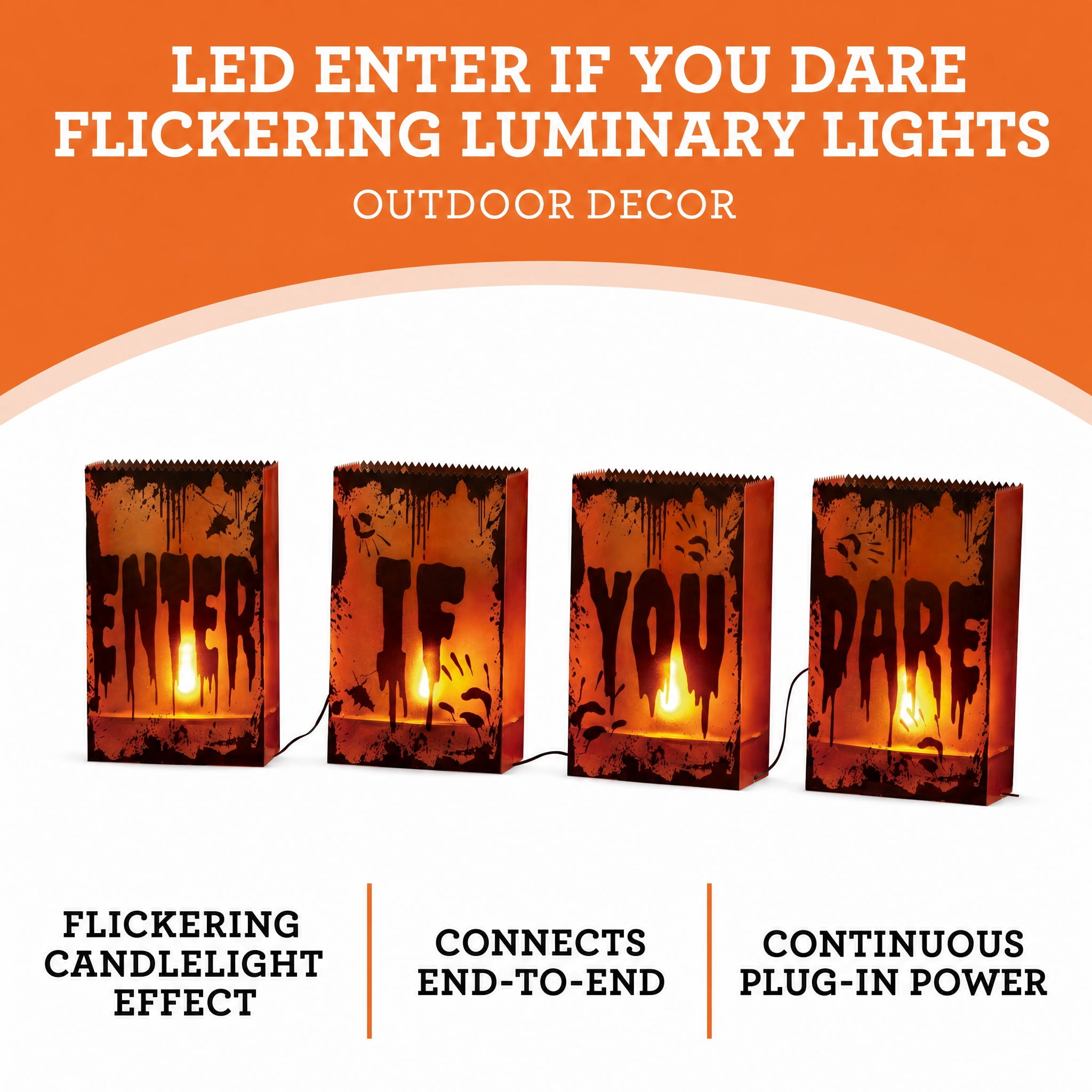 Indoor/Outdoor LED Enter if You Dare Flickering Luminary Lights, Orange, 4.5', Halloween by Way To Celebrate