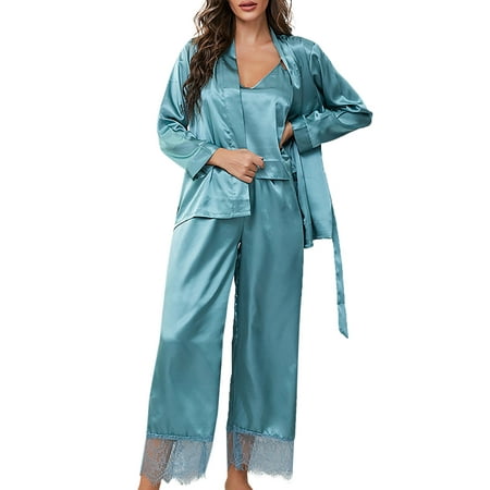 

Simu Silk Pajamas for Women Womens Nightgown Lingerie Satin Chemise Lingerie Nightie Full Slips Sleep Dress Sleepwear 3 Pieces Of Nightgown 2023
