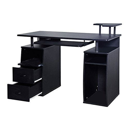 Ghp Black Mdf Computer Desk Workstation With Printer Shelf Slide