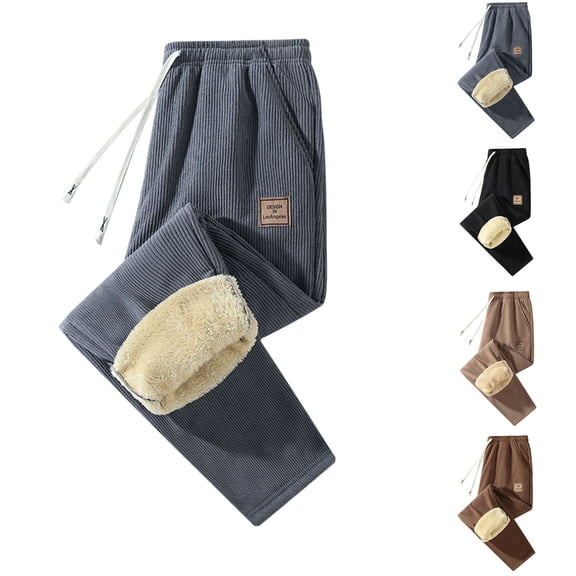 Men's Thick Fleece Winter Corduroy Pants Heavyweight Warm Sherpa Lined Athletic Jogger Sweatpants with Pockets Dark Gray