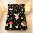 thumbnail image 5 of Homewish Cartoon Plant Mushrooms Queen Sheets,Cute Fairies Floral Animals Queen Sheet Sets,Black,4-Piece,1 Flat Sheet, 1 Fitted Sheet and 2 Pillowcases, 5 of 6