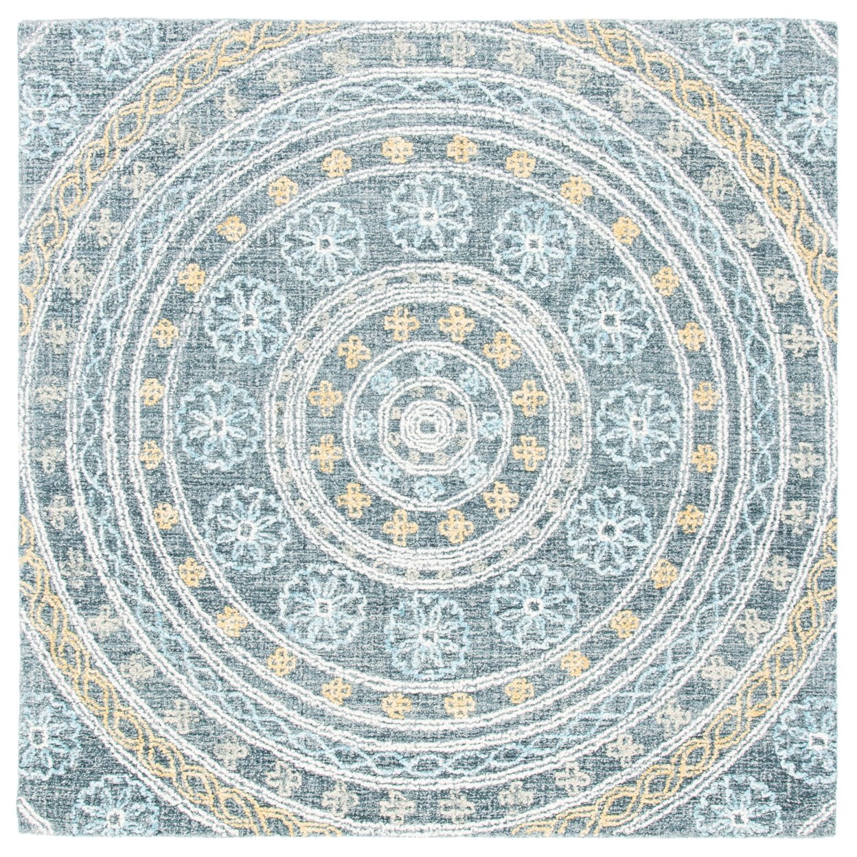 SAFAVIEH Blossom Mendoza Damask Area Rug, Charcoal/Yellow, 6' x 6' Round