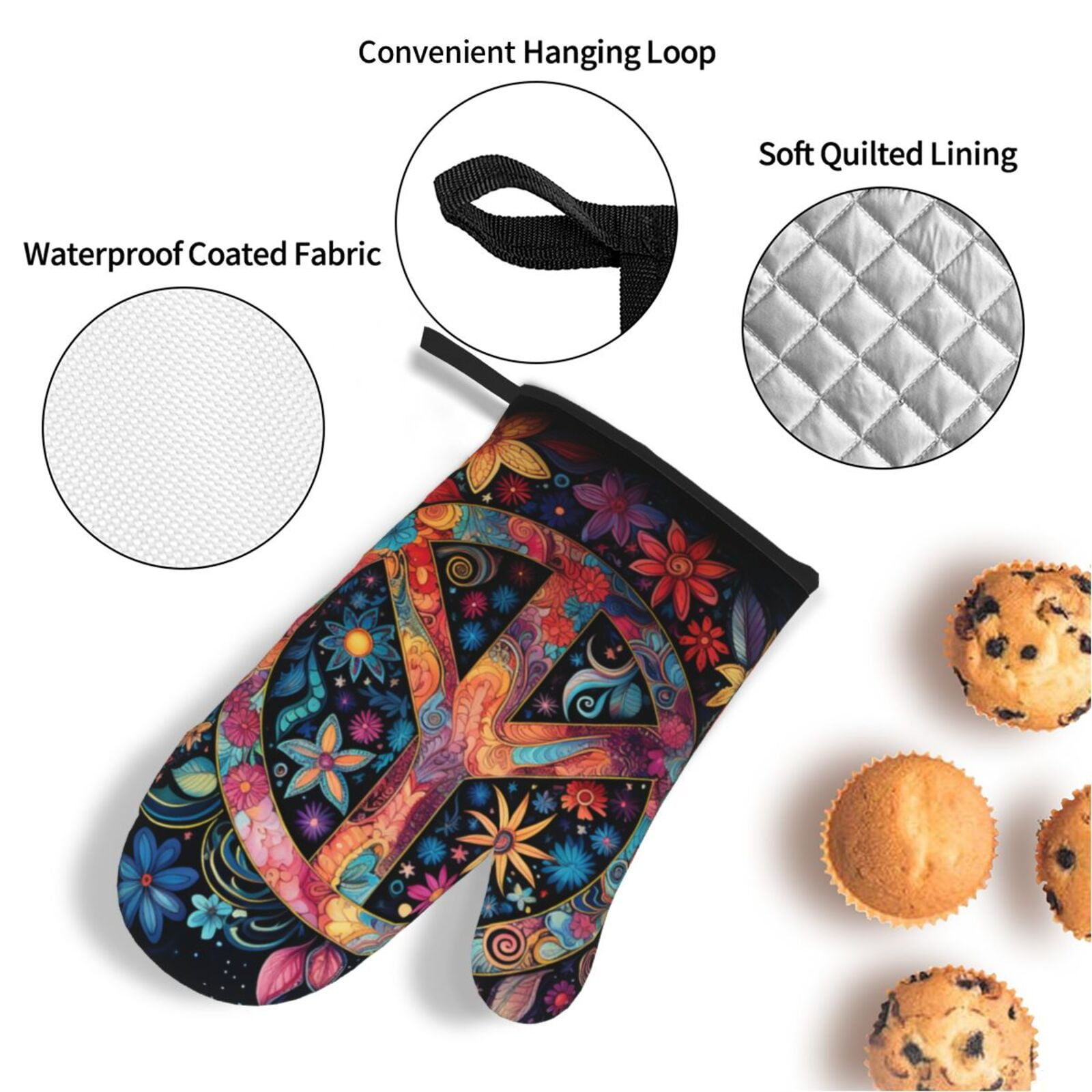 Peace Sign Hippy Art 4Pcs Oven Mitts and Pot Holders Sets Oven Kitchen Gloves Hot Pads for Cooking BBQ Baking Grilling
