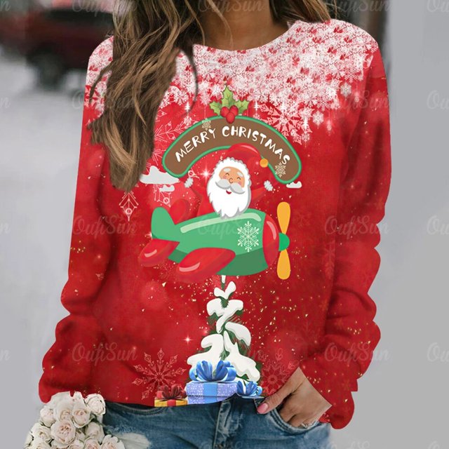 Ropa Harajuku de Papá Noel para mujer, Camiseta de algodón de gran tamaño, Tops informales con cuello redondo, ropa de calle de manga larga a la moda para mujer