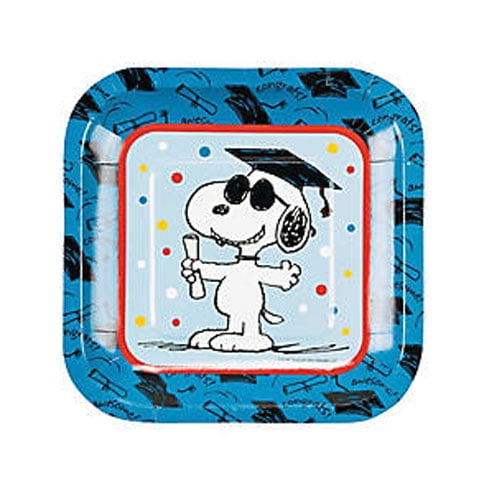 Peanuts Graduation Sq Dessert Plates Party Supplies 8 Pieces