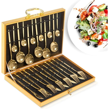 

24-Piece Silverware Set Stainless Steel Cutlery Set Mirror Polished Flatware Include Knife/Fork/Spoon/Teaspoon Service for 6 (Golden)