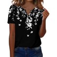 thumbnail image 2 of IYYVV Short Sleeve Shirts for Women Summer Tops 2026 Floral Printed Soft Boho Casual Button V-Neck Loose Fit T Shirt Black XL, 2 of 6