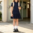 thumbnail image 3 of SHenli Girls Dress Size 6-7 Years Kids Casual Pleated School Uniform Dresses Lapel Collar A-Line Dress (Navy), 3 of 4