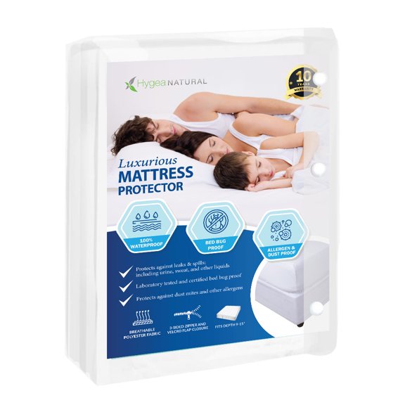 Hygea Natural Luxurious California King Mattress Protector - Water Resistant, Bed Bug Proof, Allergen Dust Proof Zippered Mattress Cover
