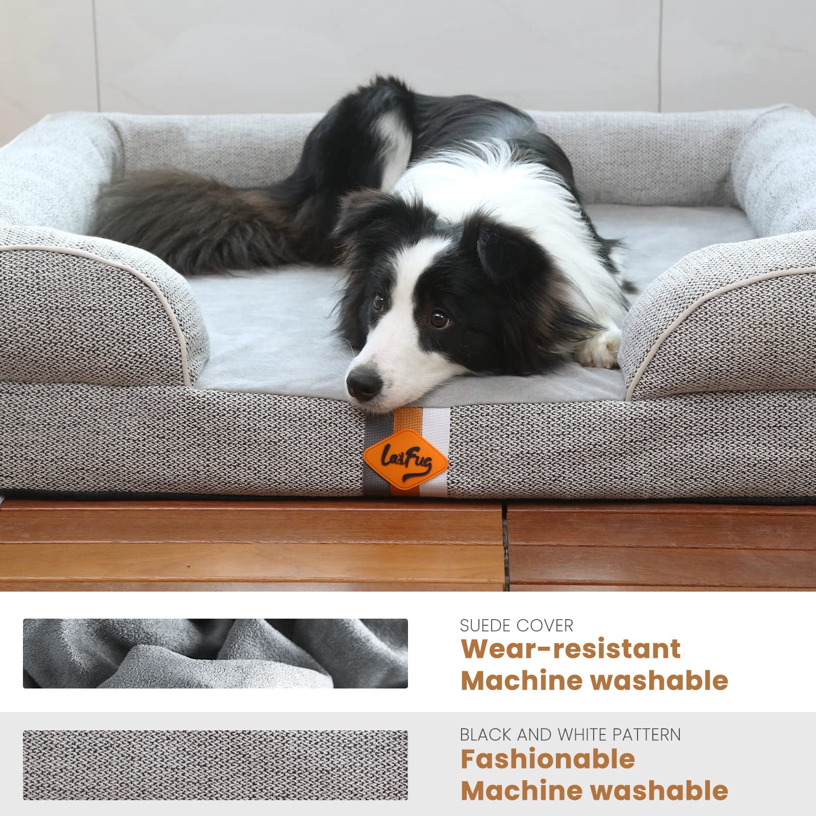 Laifug Orthopedic Premium Memory Foam Dog Bed, Dog Sofa with Washable and Removable Suede Cover, Waterproof Liner and Non-Slip Bottom