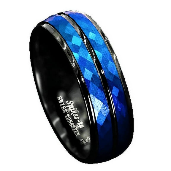 Tungsten Rings for Men Wedding Bands for Him Womens Wedding Bands for Her 8mm Black Blue Brushed Crystal Skin